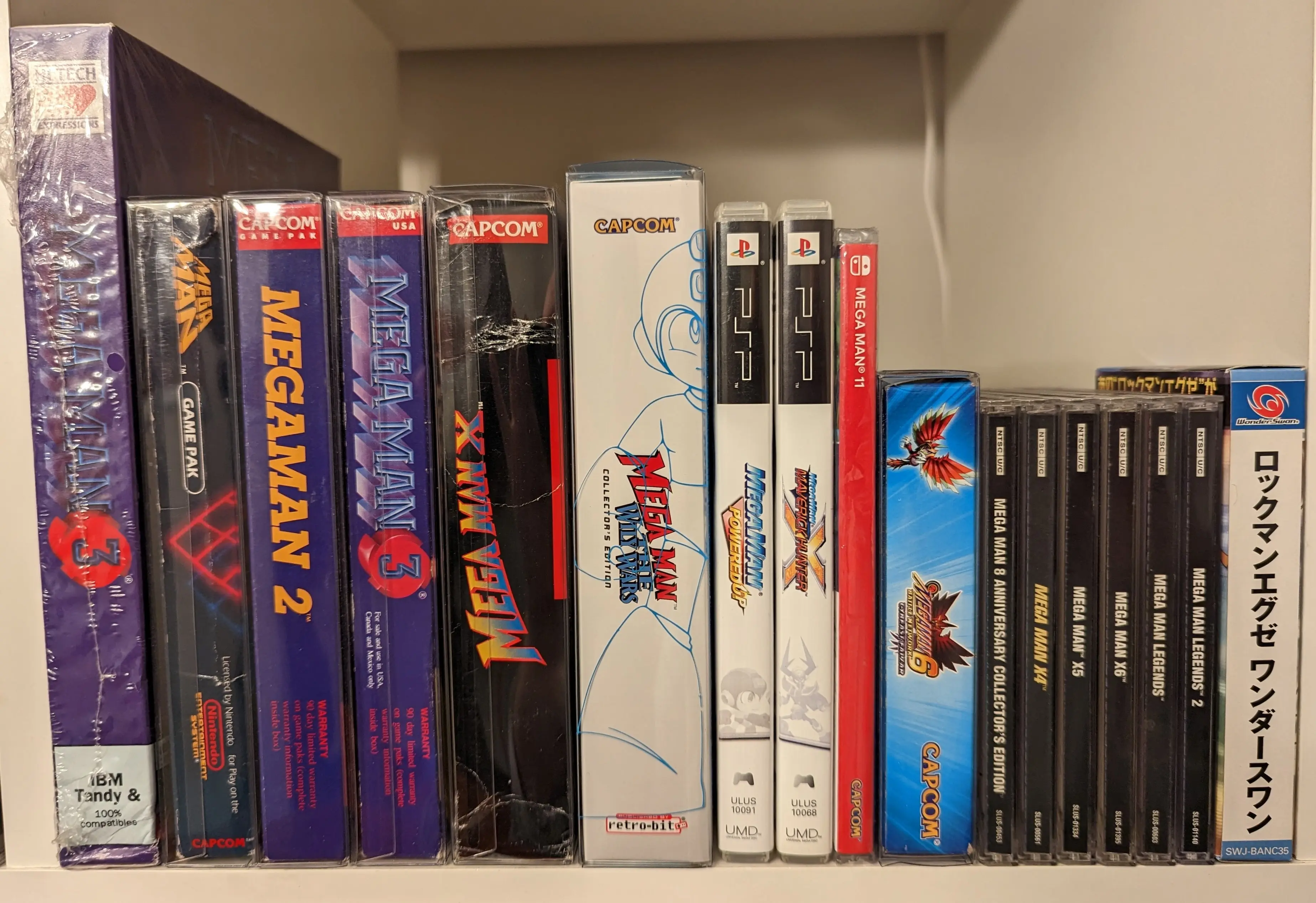 A partial collection of Mega Man games